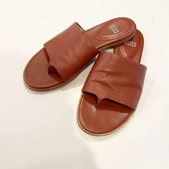 Eileen Fisher Edge Napa Leather Slides Sandals Brown 9.5