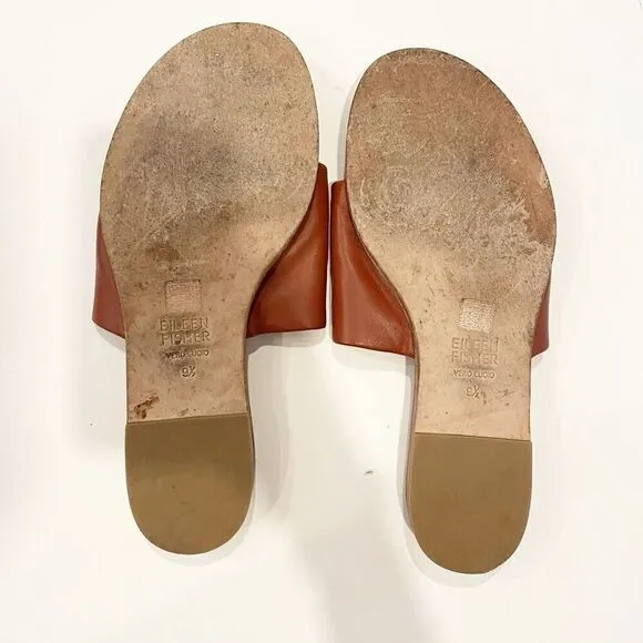 Eileen Fisher Edge Napa Leather Slides Sandals Brown 9.5