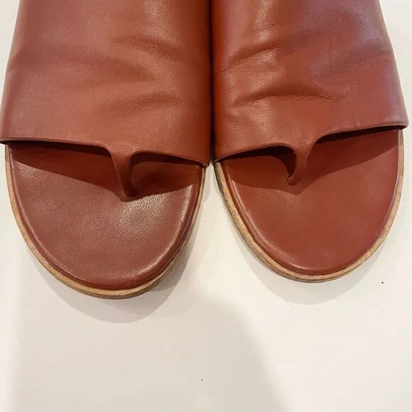 Eileen Fisher Edge Napa Leather Slides Sandals Brown 9.5