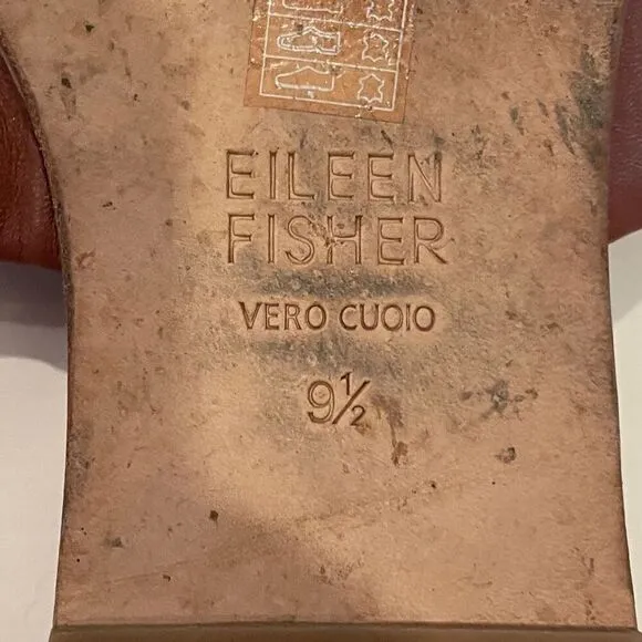 Eileen Fisher Edge Napa Leather Slides Sandals Brown 9.5