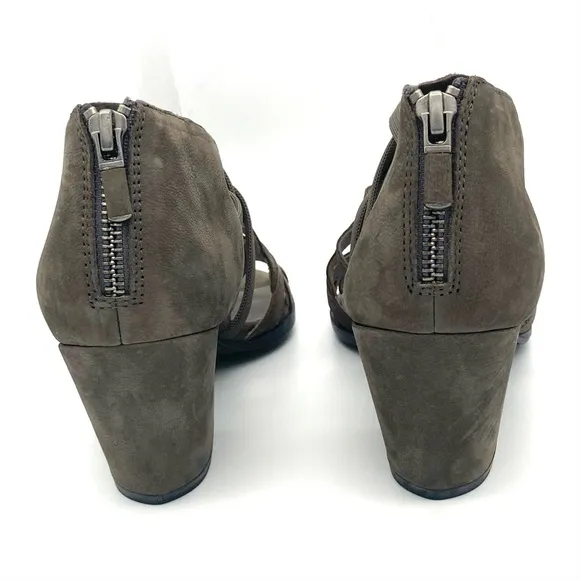 Eileen Fisher Fara Tumbled Nubuck Leather Heels Women’s Size 8 Stretch Strappy