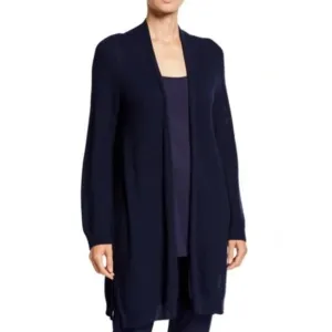 Eileen Fisher Midnight Blue Simple Cardi Open Front Longline Knit Cardigan