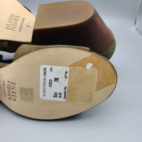 Eileen Fisher Women bootie moss suede Mid Heels Open Toe Sandal sz 7 new