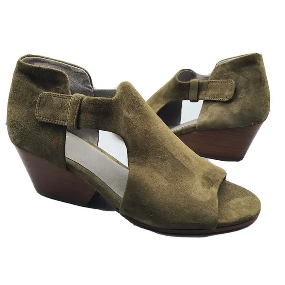Eileen Fisher Women bootie moss suede Mid Heels Open Toe Sandal sz 7 new