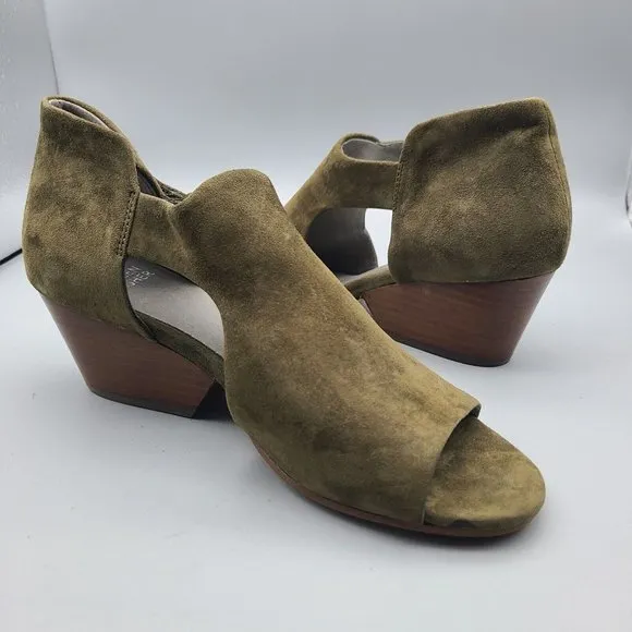 Eileen Fisher Women bootie moss suede Mid Heels Open Toe Sandal sz 7 new