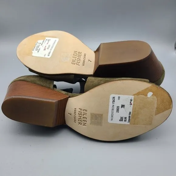 Eileen Fisher Women bootie moss suede Mid Heels Open Toe Sandal sz 7 new