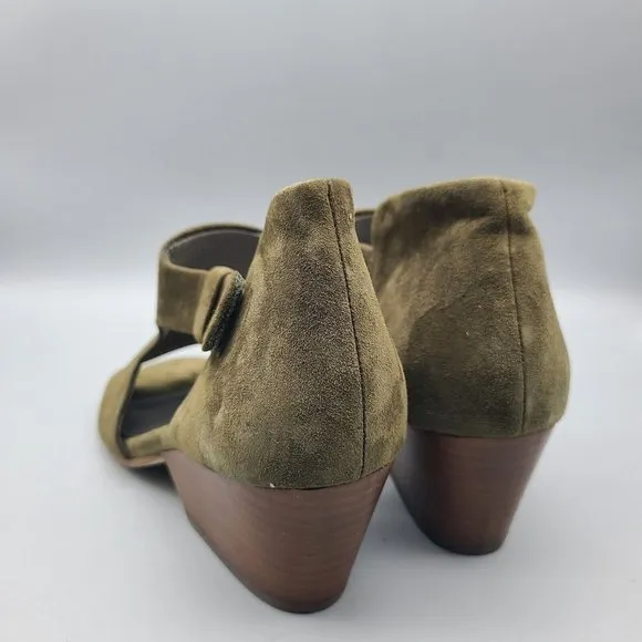 Eileen Fisher Women bootie moss suede Mid Heels Open Toe Sandal sz 7 new