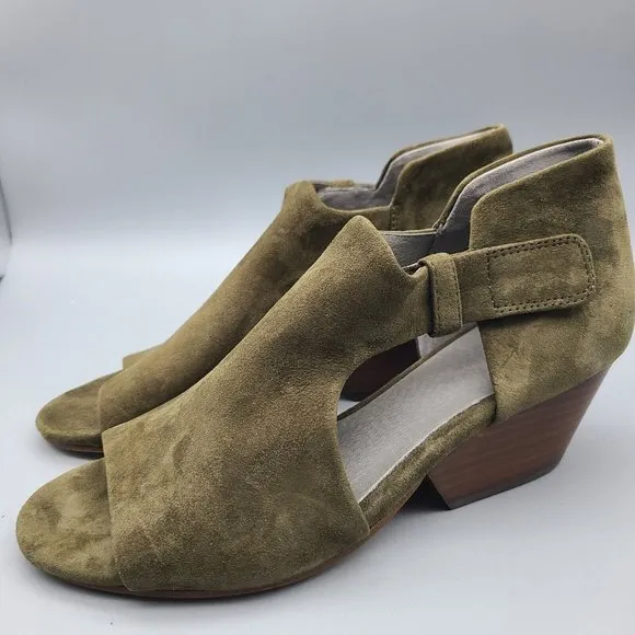 Eileen Fisher Women bootie moss suede Mid Heels Open Toe Sandal sz 7 new