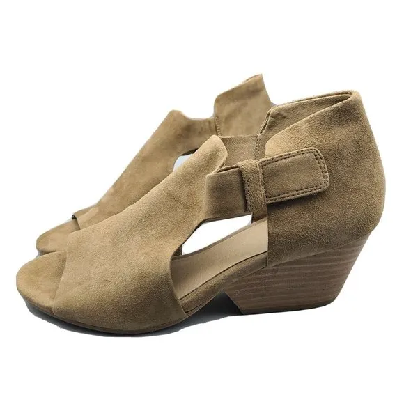 Eileen Fisher Women bootie Tan suede Mid Heels Open Toe Sandal sz 7 new