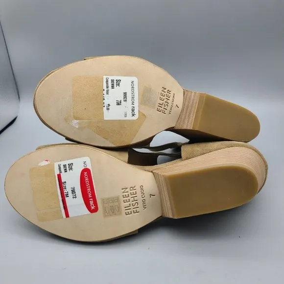 Eileen Fisher Women bootie Tan suede Mid Heels Open Toe Sandal sz 7 new