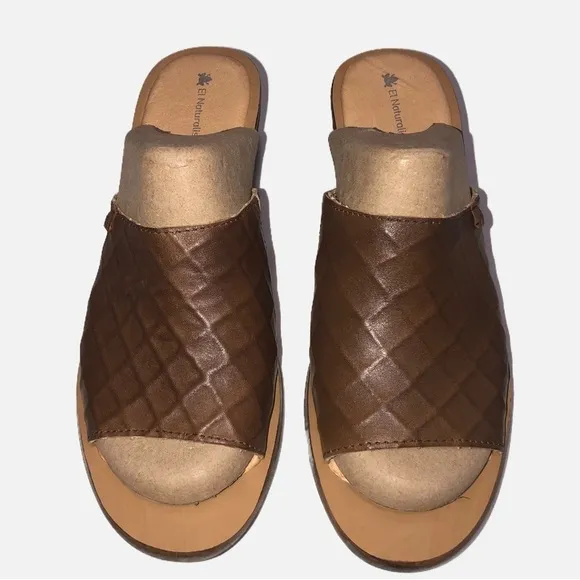 El Naturalista Aqua Slide Sandals Size 40 Brown Leather Made in Spain