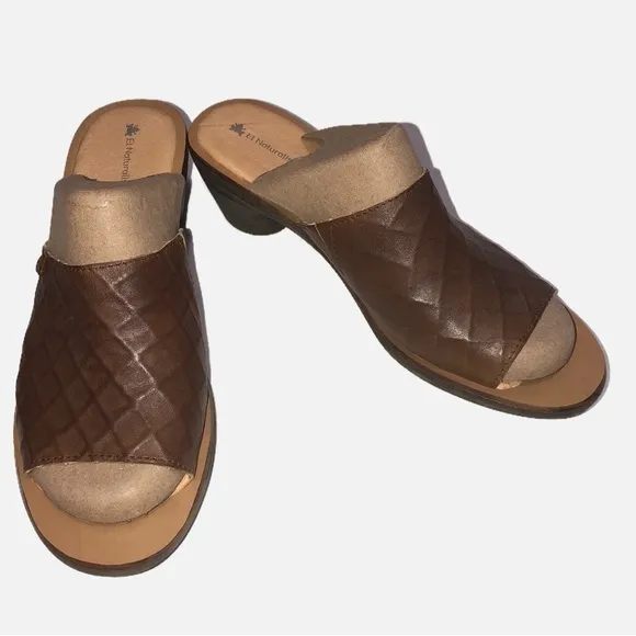 El Naturalista Aqua Slide Sandals Size 40 Brown Leather Made in Spain