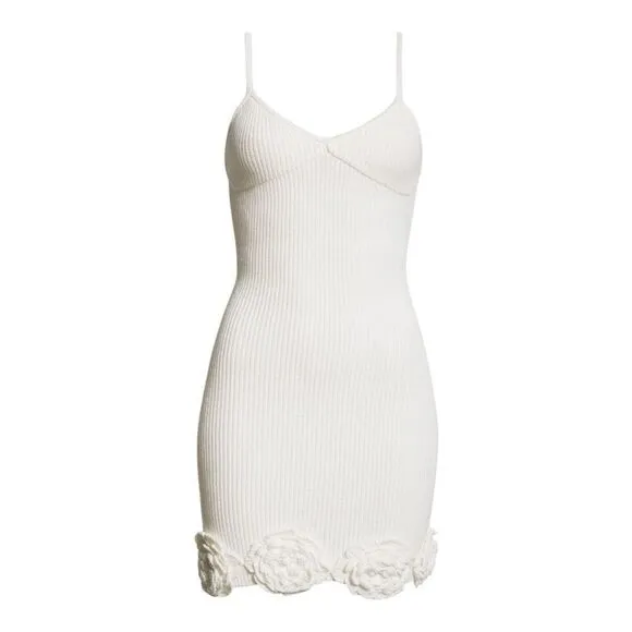 ELEXIAY Tami Rib Empire Waist Minidress handmade crochet In White size M NWT