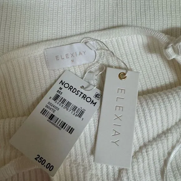 ELEXIAY Tami Rib Empire Waist Minidress handmade crochet In White size M NWT