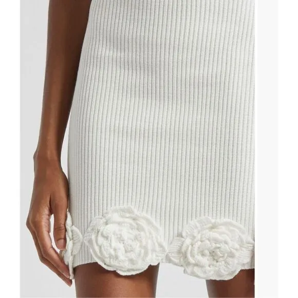 ELEXIAY Tami Rib Empire Waist Minidress handmade crochet In White size M NWT