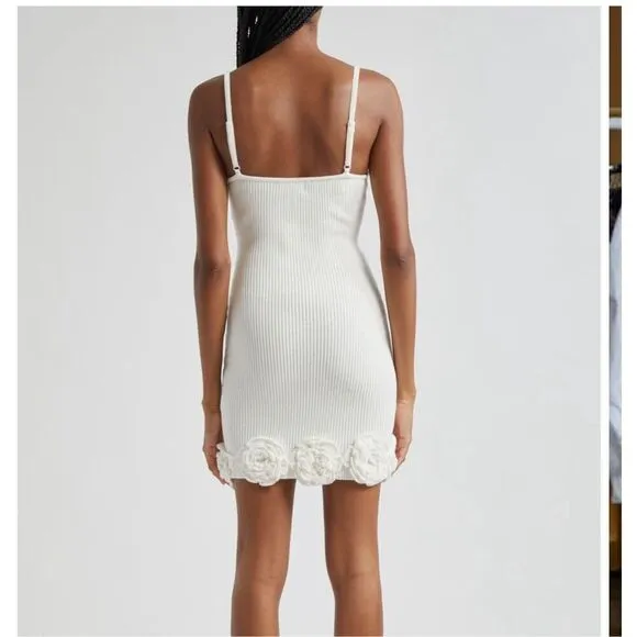 ELEXIAY Tami Rib Empire Waist Minidress handmade crochet In White size M NWT