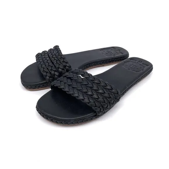 ELF Iris Braided Leather Slides Black 10