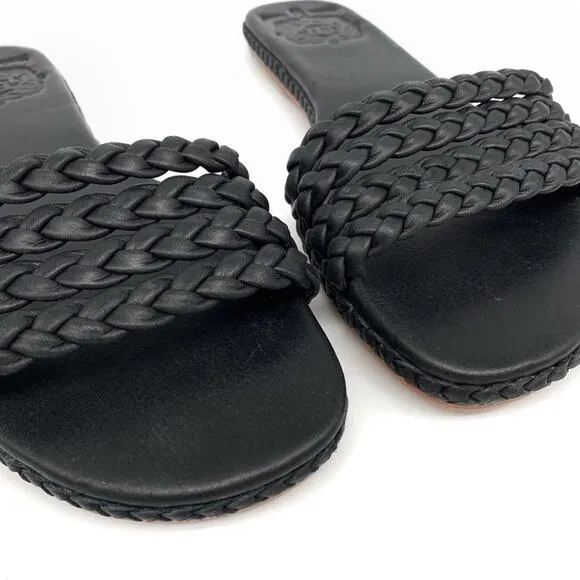 ELF Iris Braided Leather Slides Black 10