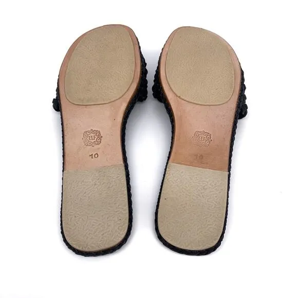 ELF Iris Braided Leather Slides Black 10
