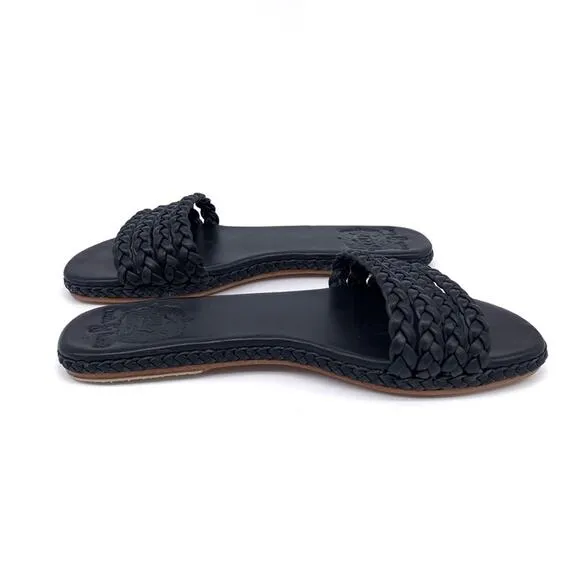 ELF Iris Braided Leather Slides Black 10