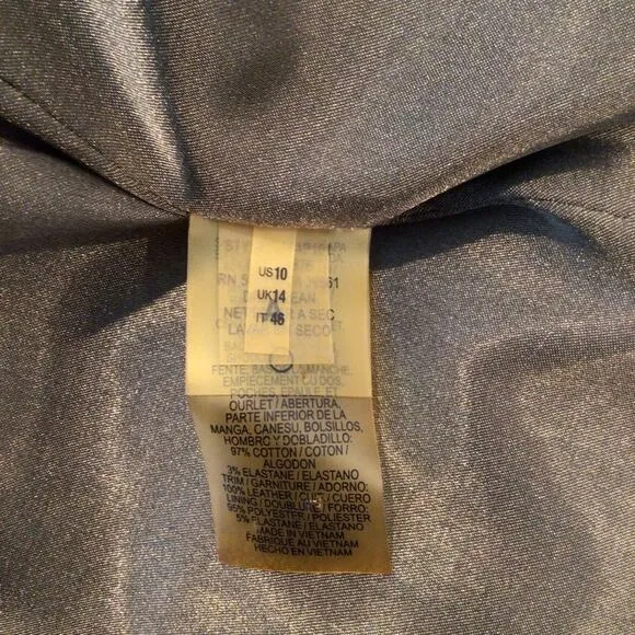 Elie Tahari Olive Green &amp; Brown Tweed Leather Trim Boxy Jacket Size 10