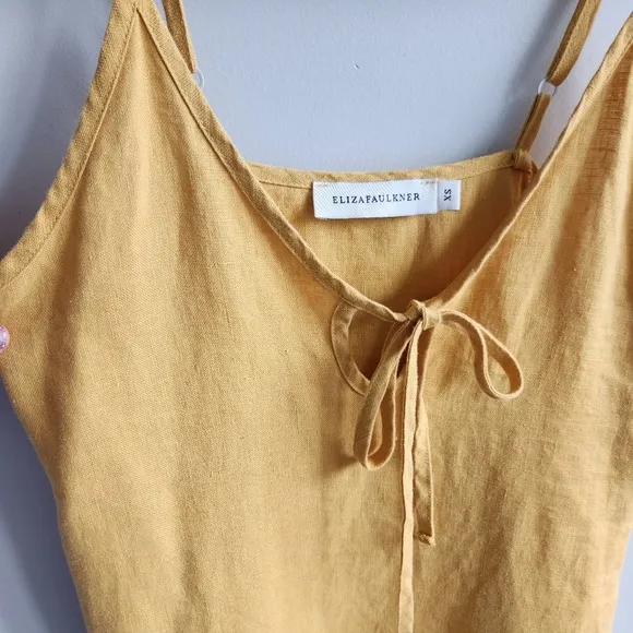 Eliza Faulkner Yellow Linen Slip Dress 90s Classic Style Size XS