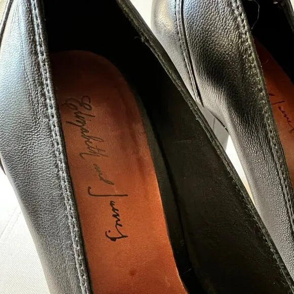 Elizabeth and James Mae Platform Pumps Black Heels Open Toe Leather Size 6.5