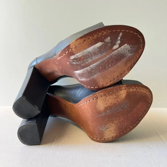 Elizabeth and James Mae Platform Pumps Black Heels Open Toe Leather Size 6.5