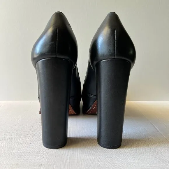 Elizabeth and James Mae Platform Pumps Black Heels Open Toe Leather Size 6.5