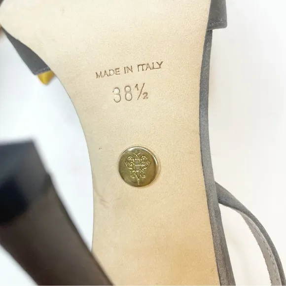 Emilio Pucci Silk Bow Open Toe Gray Slingback Heels Size 38.5