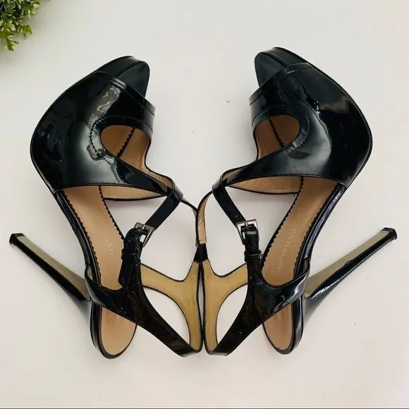 Emporio Armani Heel Black Patent Open Toe Platform