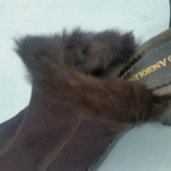 Enzo Angiolini Brown Suede Fur Trimmed Clogs EUC