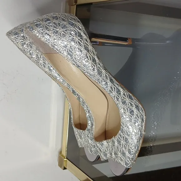 Enzo Angiolini silver sparkling open toe heels size 7.5