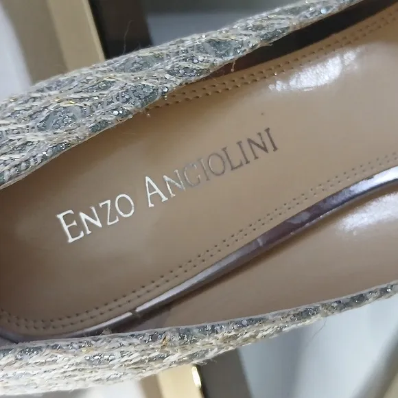 Enzo Angiolini silver sparkling open toe heels size 7.5