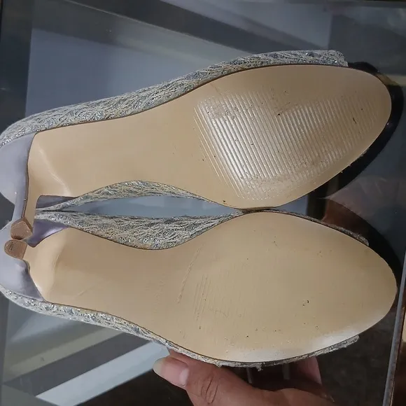 Enzo Angiolini silver sparkling open toe heels size 7.5