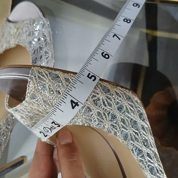 Enzo Angiolini silver sparkling open toe heels size 7.5