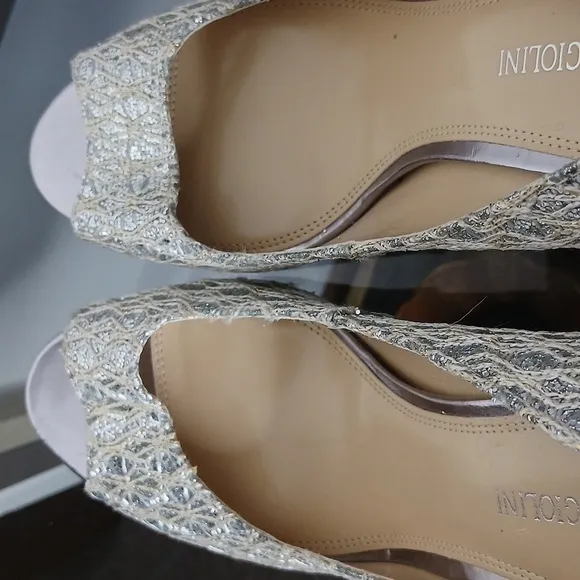Enzo Angiolini silver sparkling open toe heels size 7.5