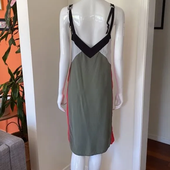 Equipment Robbi Silk Colorblock Slip Dress in Green/Multi Size XS