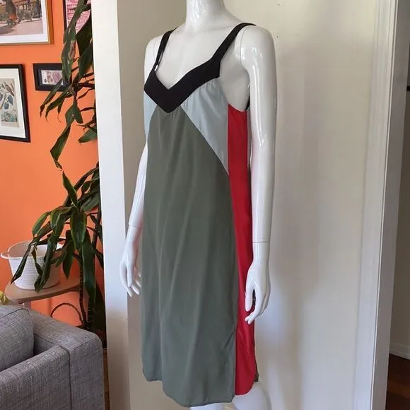 Equipment Robbi Silk Colorblock Slip Dress in Green/Multi Size XS