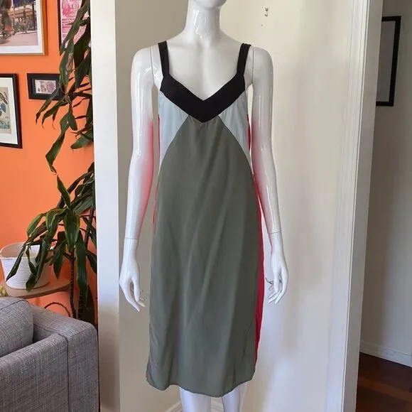 Equipment Robbi Silk Colorblock Slip Dress in Green/Multi Size XS