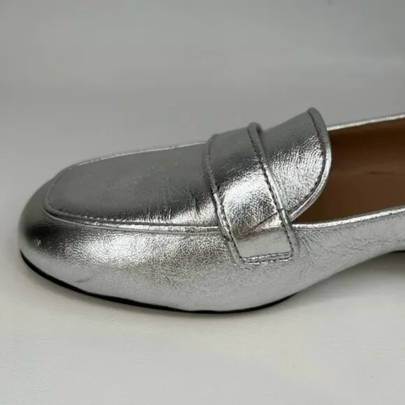 ESCADA Vero Cuoio Leather Made in Italy 🇮🇹 Silver Oxfords Flats Loafers Sz35.5