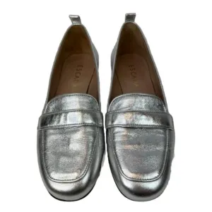 ESCADA Vero Cuoio Leather Made in Italy 🇮🇹 Silver Oxfords Flats Loafers Sz35.5