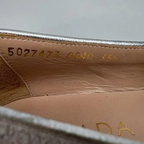 ESCADA Vero Cuoio Leather Made in Italy 🇮🇹 Silver Oxfords Flats Loafers Sz35.5