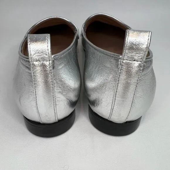 ESCADA Vero Cuoio Leather Made in Italy 🇮🇹 Silver Oxfords Flats Loafers Sz35.5