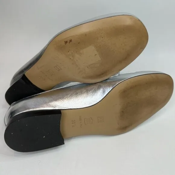 ESCADA Vero Cuoio Leather Made in Italy 🇮🇹 Silver Oxfords Flats Loafers Sz35.5