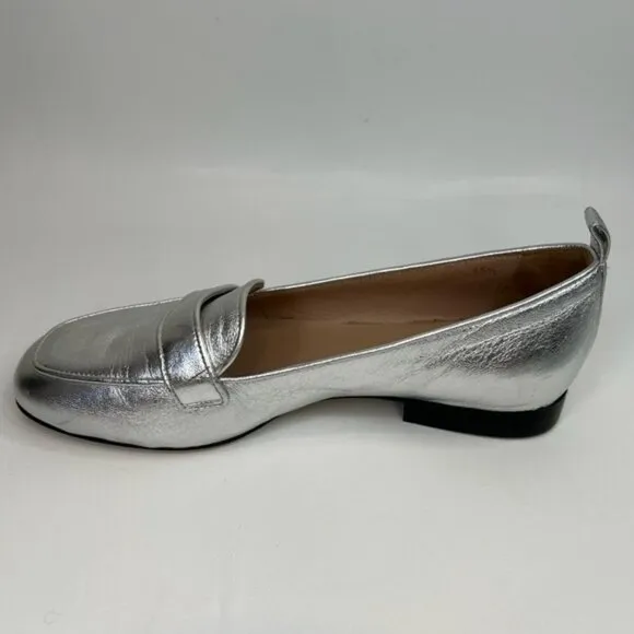 ESCADA Vero Cuoio Leather Made in Italy 🇮🇹 Silver Oxfords Flats Loafers Sz35.5