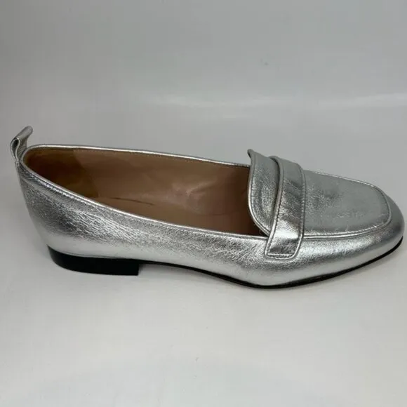 ESCADA Vero Cuoio Leather Made in Italy 🇮🇹 Silver Oxfords Flats Loafers Sz35.5