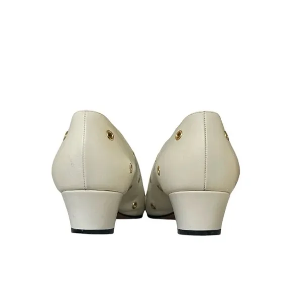 Escada White with Gold Grommets Leather Heels Size 7.5