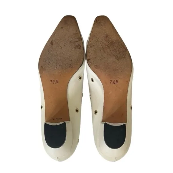 Escada White with Gold Grommets Leather Heels Size 7.5