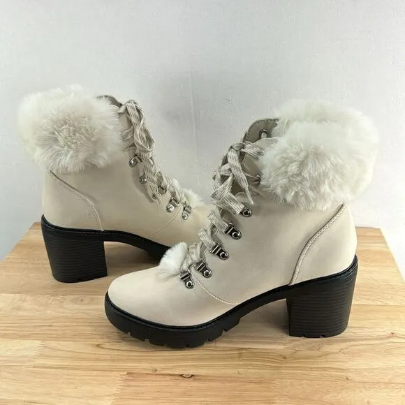 Esprit Ember Faux-Fur Lug Sole Booties- Winter White- Size 9 M- NIB